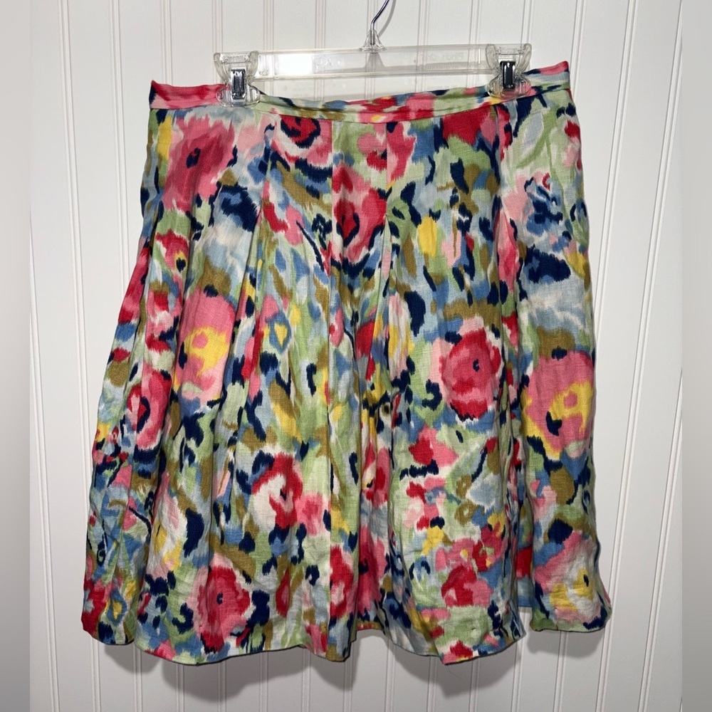 Liz Claiborne Linen Blend Floral A-Line Skirt| Size 12 Petite